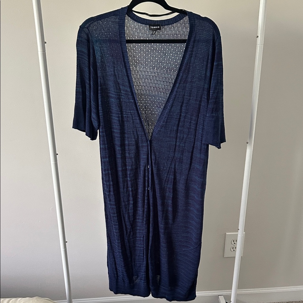 Torrid Navy Short Sleeve Knit Cardigan